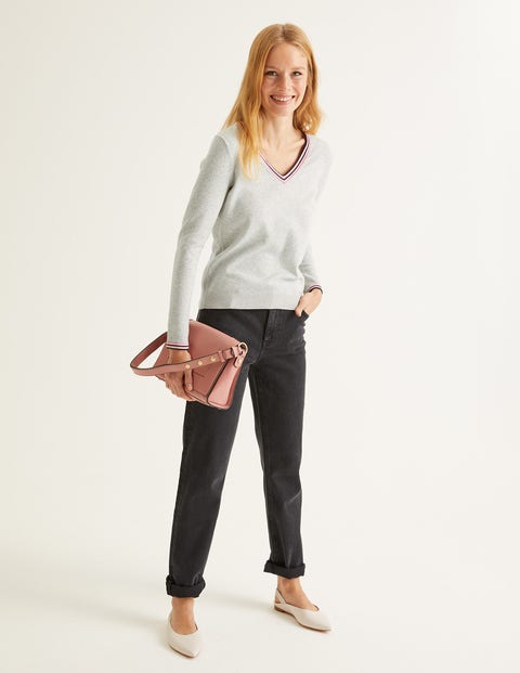 Elina V-Neck Jumper - Grey Melange/Multi Tipping Elina V-Neck Jumper - Grey Melange/Multi Tipping