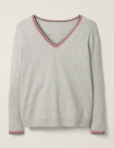 Elina V-Neck Jumper - Grey Melange/Multi Tipping Elina V-Neck Jumper - Grey Melange/Multi Tipping