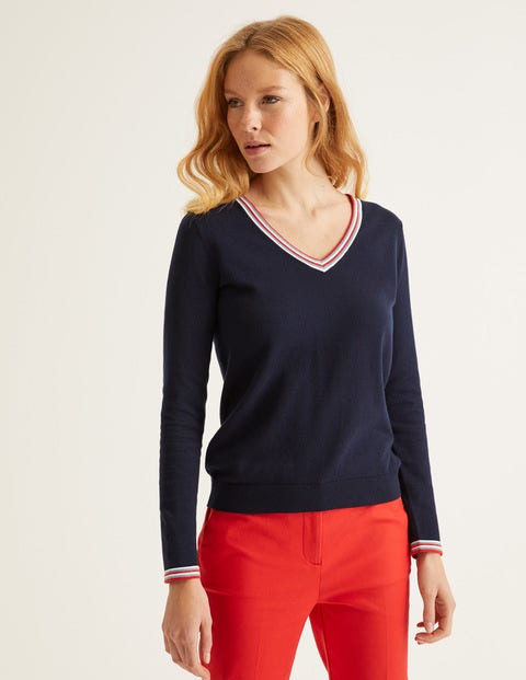 Elina V-Neck Jumper - Navy/Multi Tipping Elina V-Neck Jumper - Navy/Multi Tipping