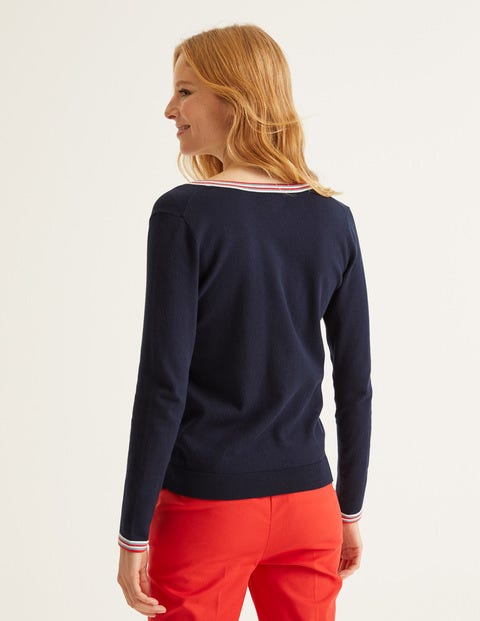 Elina V-Neck Jumper - Navy/Multi Tipping Elina V-Neck Jumper - Navy/Multi Tipping