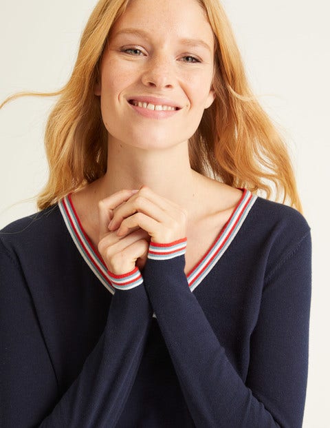 Elina V-Neck Jumper - Navy/Multi Tipping Elina V-Neck Jumper - Navy/Multi Tipping