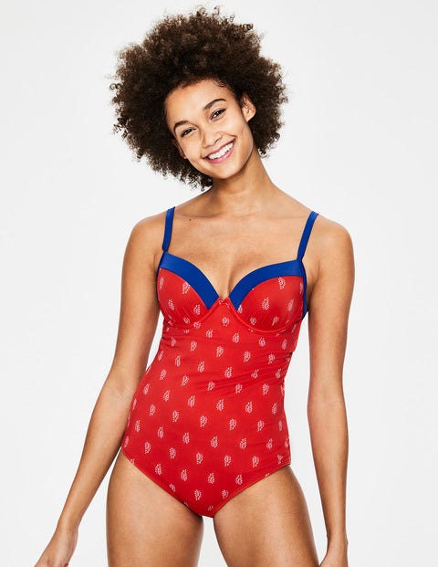 Milos Cup-size Swimsuit - Red Pop, Palm Stamp