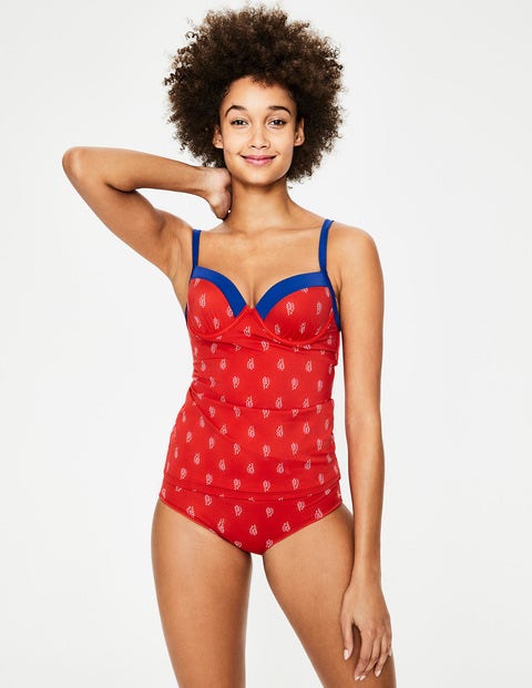 Milos Cup-size Tankini Top - Red Pop, Palm Stamp Milos Cup-size Tankini Top - Red Pop, Palm Stamp