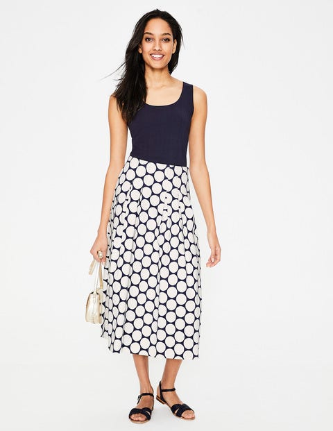 Theodora Pleated Skirt - Ivory and Navy, Brand Spot Theodora Pleated Skirt - Ivory and Navy, Brand Spot