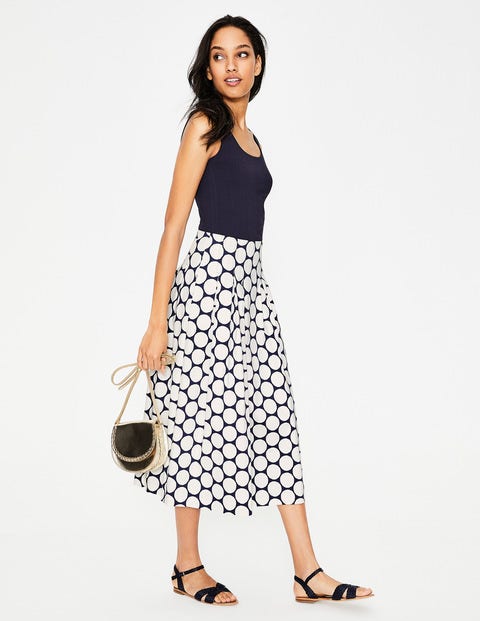 Theodora Pleated Skirt - Ivory and Navy, Brand Spot Theodora Pleated Skirt - Ivory and Navy, Brand Spot