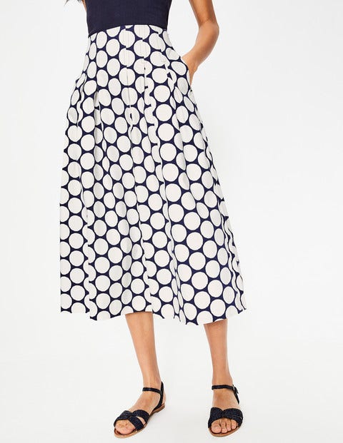 Theodora Pleated Skirt - Ivory and Navy, Brand Spot Theodora Pleated Skirt - Ivory and Navy, Brand Spot