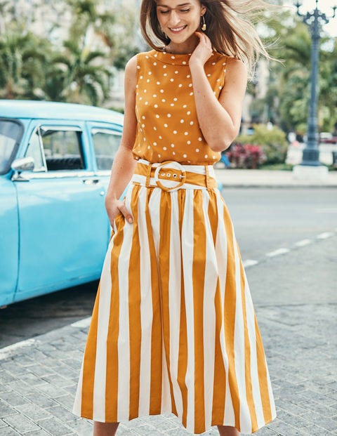 Rebecca Midi Skirt - Yellow Ochre and Ivory Stripe Rebecca Midi Skirt - Yellow Ochre and Ivory Stripe