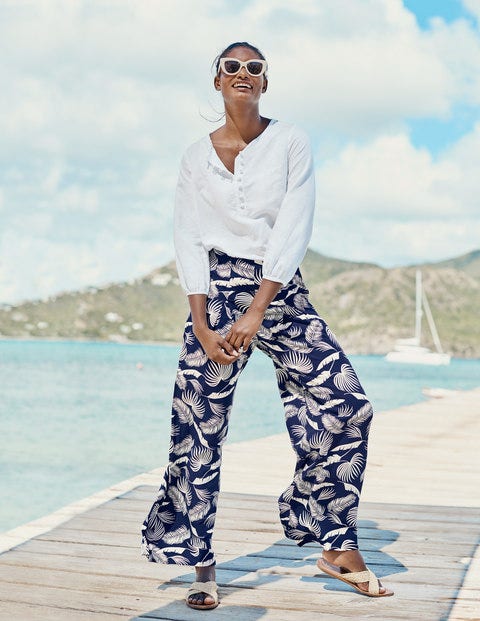 Padstow Pants - Navy, Jungle Palm Padstow Pants - Navy, Jungle Palm