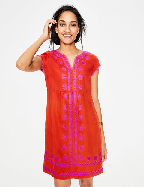 Bea Linen Embroidered Dress - Red Pop Bea Linen Embroidered Dress - Red Pop