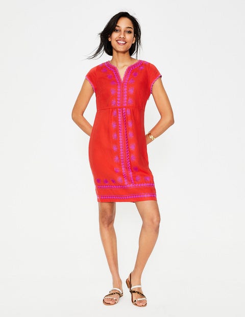 Bea Linen Embroidered Dress - Red Pop Bea Linen Embroidered Dress - Red Pop