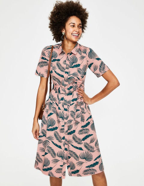 Anastasia Shirt Dress - Chalky Pink, Jungle Palm Anastasia Shirt Dress - Chalky Pink, Jungle Palm