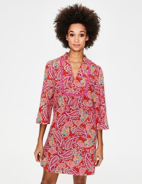 Evangeline Linen Tunic - Red Pop. Mexican Paisley Evangeline Linen Tunic - Red Pop. Mexican Paisley