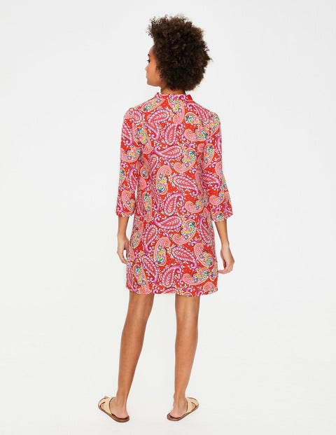 Evangeline Linen Tunic - Red Pop. Mexican Paisley Evangeline Linen Tunic - Red Pop. Mexican Paisley