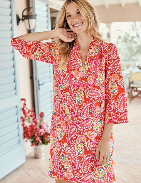 Evangeline Linen Tunic - Red Pop. Mexican Paisley Evangeline Linen Tunic - Red Pop. Mexican Paisley