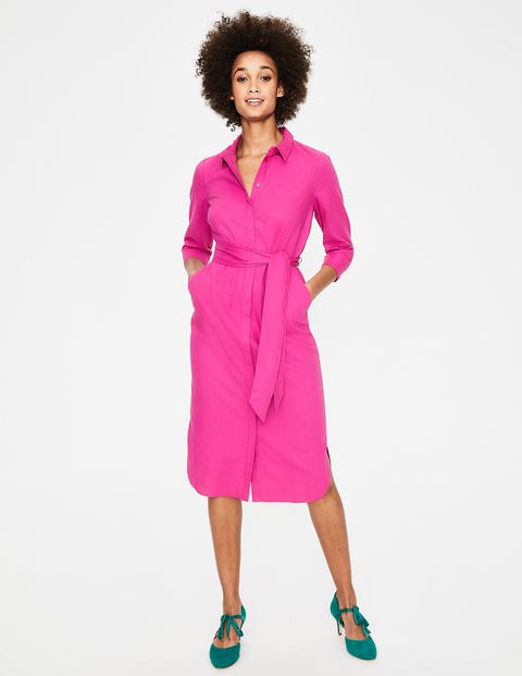 pink linen shirt dress