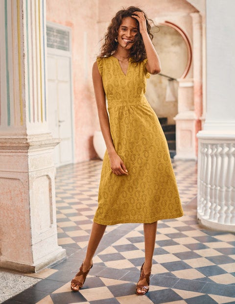 Hallie Broderie Midi Dress - Dijon Hallie Broderie Midi Dress - Dijon