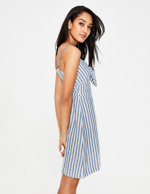 Julia Linen Dress - Ivory & Cyan Stripe Julia Linen Dress - Ivory & Cyan Stripe