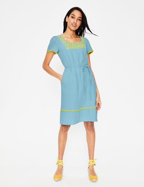 Bernadette Embroidered Dress - Heron Blue Bernadette Embroidered Dress - Heron Blue