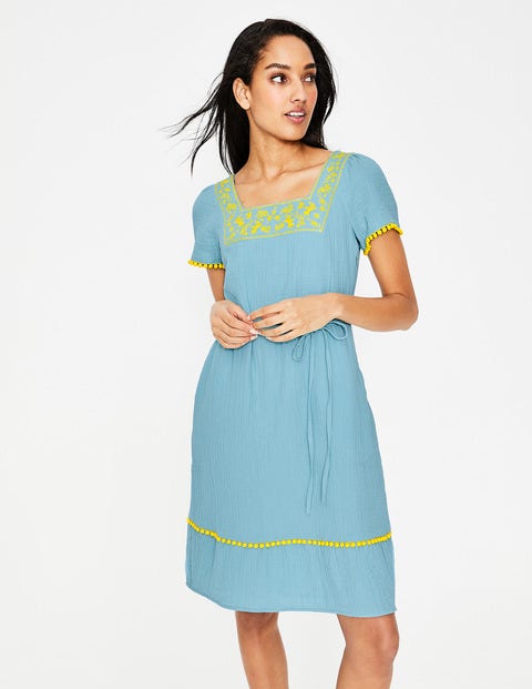 Bernadette Embroidered Dress - Heron Blue Bernadette Embroidered Dress - Heron Blue