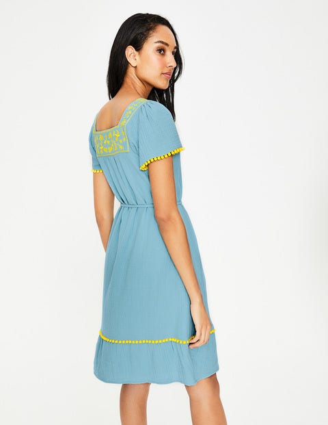 Bernadette Embroidered Dress - Heron Blue Bernadette Embroidered Dress - Heron Blue