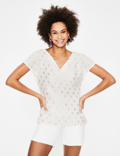 Alexandra Linen Top - Ivory Palm Stamp Alexandra Linen Top - Ivory Palm Stamp