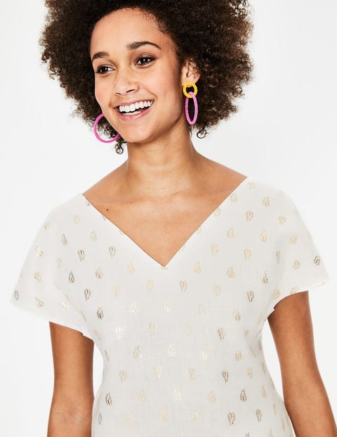 Alexandra Linen Top - Ivory Palm Stamp Alexandra Linen Top - Ivory Palm Stamp