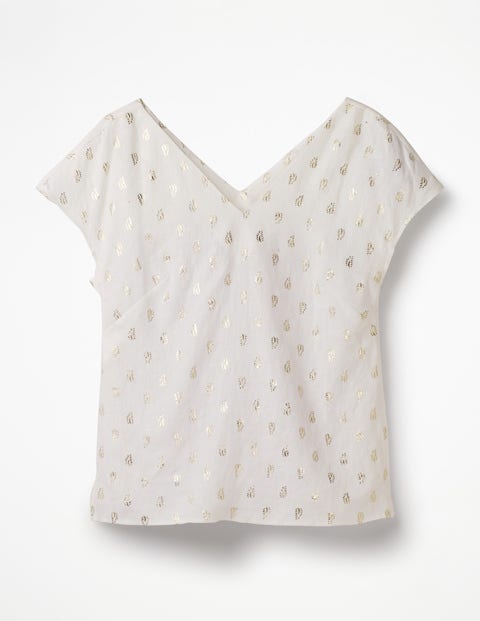 Alexandra Linen Top - Ivory Palm Stamp Alexandra Linen Top - Ivory Palm Stamp