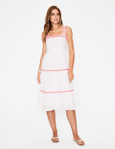 Estella Embroidered Midi Dress - White Estella Embroidered Midi Dress - White