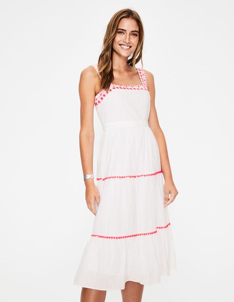 Estella Embroidered Midi Dress - White Estella Embroidered Midi Dress - White