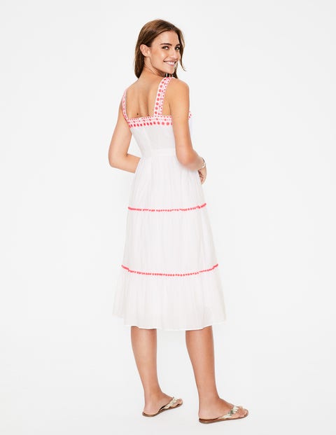 Estella Embroidered Midi Dress - White Estella Embroidered Midi Dress - White