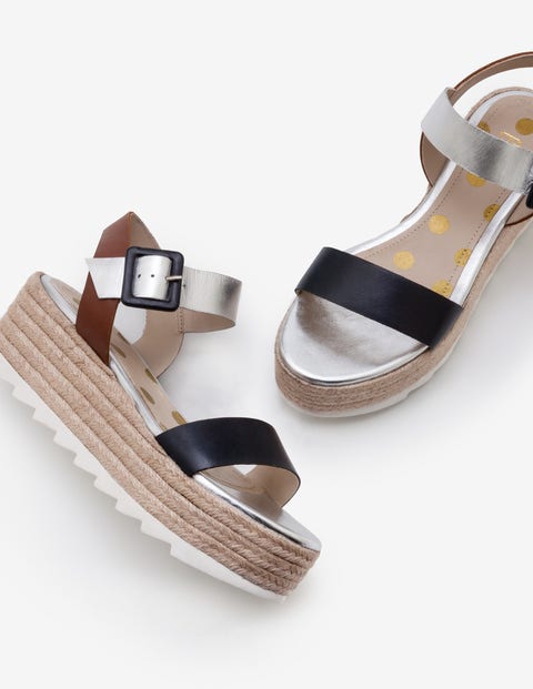 Lena Platform Sandals - Navy, Silver and Tan Lena Platform Sandals - Navy, Silver and Tan
