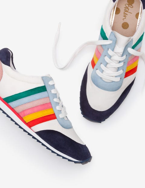 Striped Sneakers - White and Rainbow Striped Sneakers - White and Rainbow