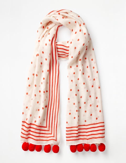 Pompom Scarf - Ivory and Red Pop Pompom Scarf - Ivory and Red Pop