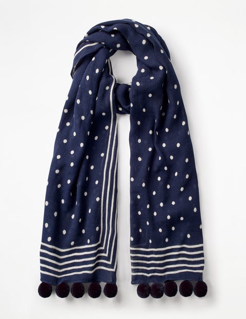 Pompom Scarf - Navy and Ivory Pompom Scarf - Navy and Ivory