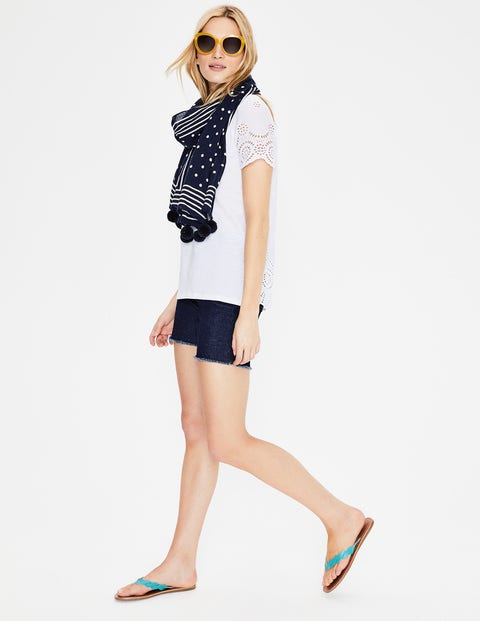 Pompom Scarf - Navy and Ivory Pompom Scarf - Navy and Ivory
