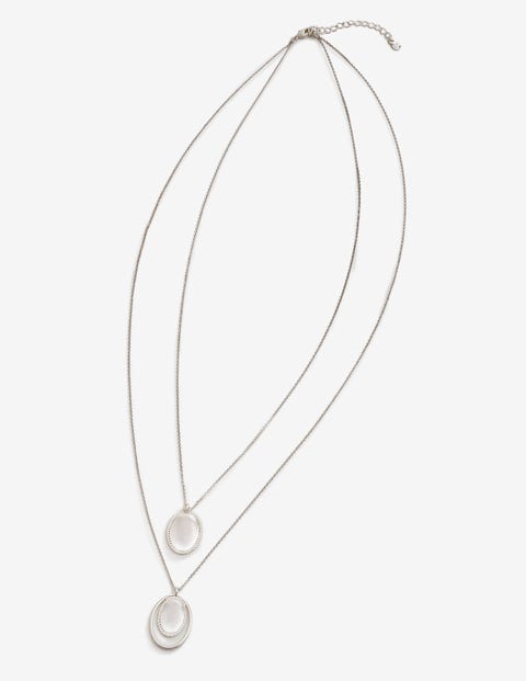 Lange Kette Mit Ovalen Anhängern - Silber-Metallic Lange Kette Mit Ovalen Anhängern - Silber-Metallic