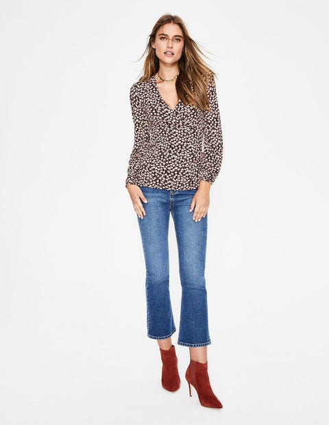 Elodie Jersey Wrap Top - Black Crocus Flower Elodie Jersey Wrap Top - Black Crocus Flower