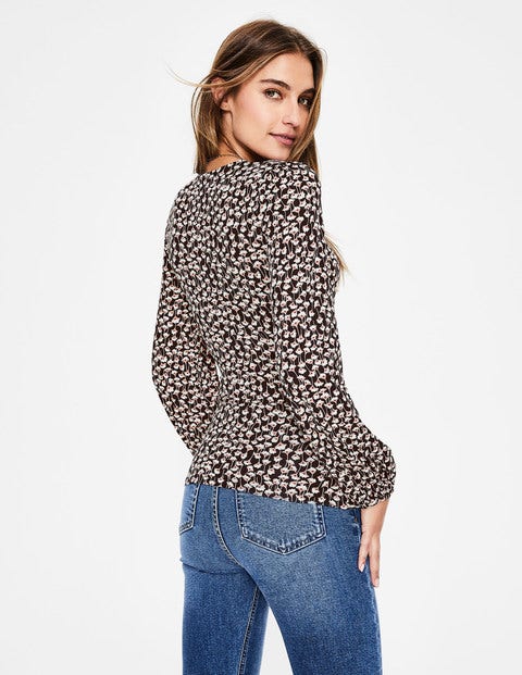 Elodie Jersey Wrap Top - Black Crocus Flower Elodie Jersey Wrap Top - Black Crocus Flower