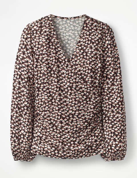 Elodie Jersey Wrap Top - Black Crocus Flower Elodie Jersey Wrap Top - Black Crocus Flower