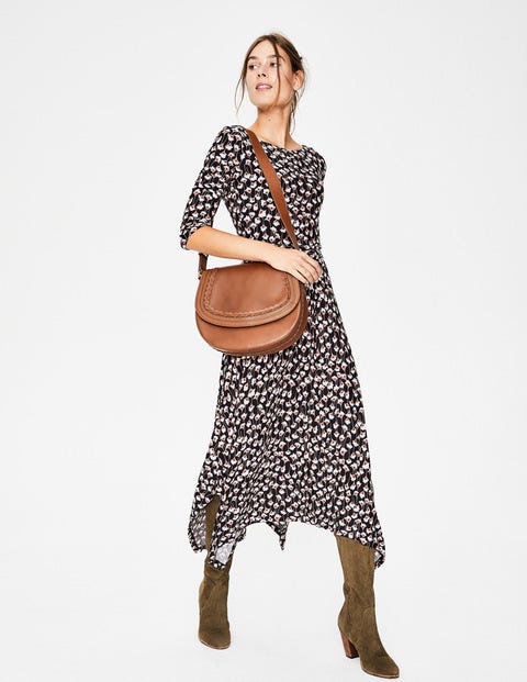 Maisie Jersey Midi Dress - Black Crocus Flower Maisie Jersey Midi Dress - Black Crocus Flower
