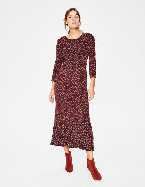 Philippa Midikleid Mit Saumdetail - Rotbraun, Bogenmuster Philippa Midikleid Mit Saumdetail - Rotbraun, Bogenmuster
