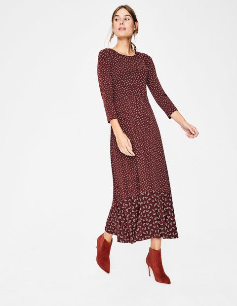 Philippa Midikleid Mit Saumdetail - Rotbraun, Bogenmuster Philippa Midikleid Mit Saumdetail - Rotbraun, Bogenmuster