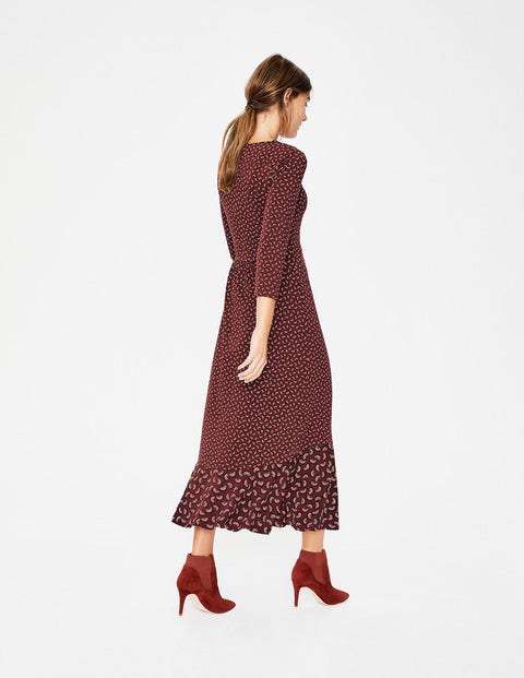 Philippa Midikleid Mit Saumdetail - Rotbraun, Bogenmuster Philippa Midikleid Mit Saumdetail - Rotbraun, Bogenmuster