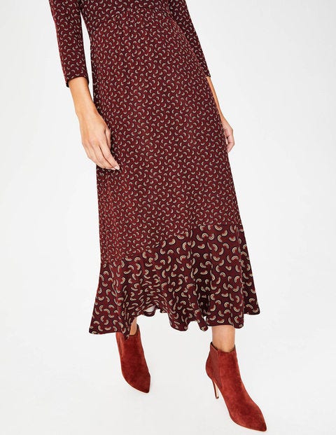 Philippa Midikleid Mit Saumdetail - Rotbraun, Bogenmuster Philippa Midikleid Mit Saumdetail - Rotbraun, Bogenmuster