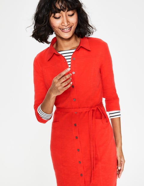 Tara Jersey Shirt Dress - Red Pop Tara Jersey Shirt Dress - Red Pop