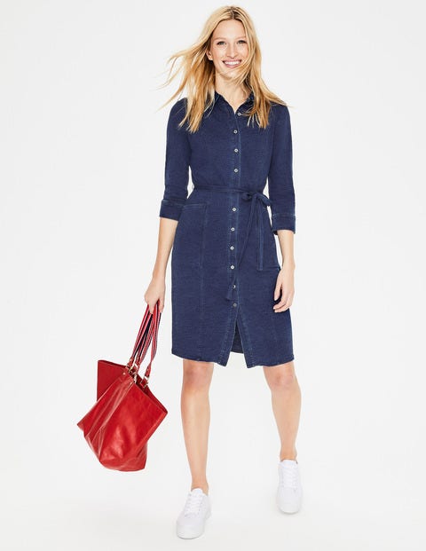 Tara Jersey Shirt Dress - Mid Vintage Denim Tara Jersey Shirt Dress - Mid Vintage Denim