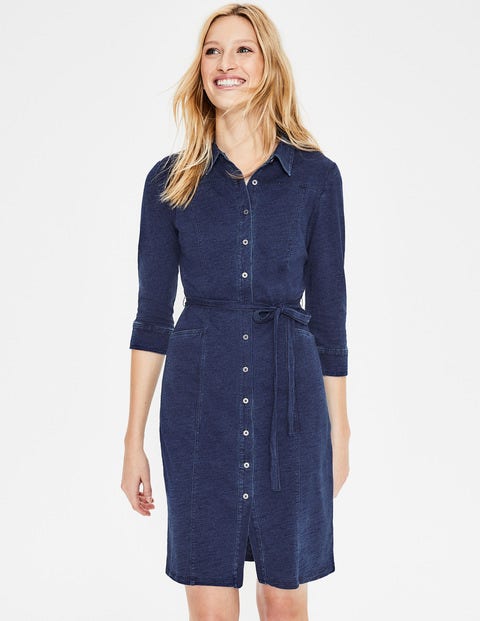 Tara Jersey Shirt Dress - Mid Vintage Denim Tara Jersey Shirt Dress - Mid Vintage Denim