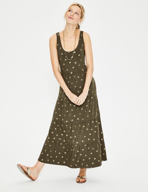 Robe Longue Maya En Jersey - Imprimé métallisé pétale kaki Robe Longue Maya En Jersey - Imprimé métallisé pétale kaki