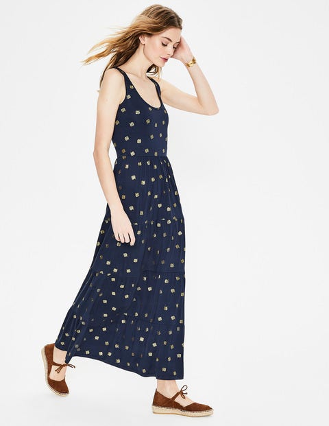 Maya Jersey Maxi Dress - Navy Petal Foil Print Maya Jersey Maxi Dress - Navy Petal Foil Print