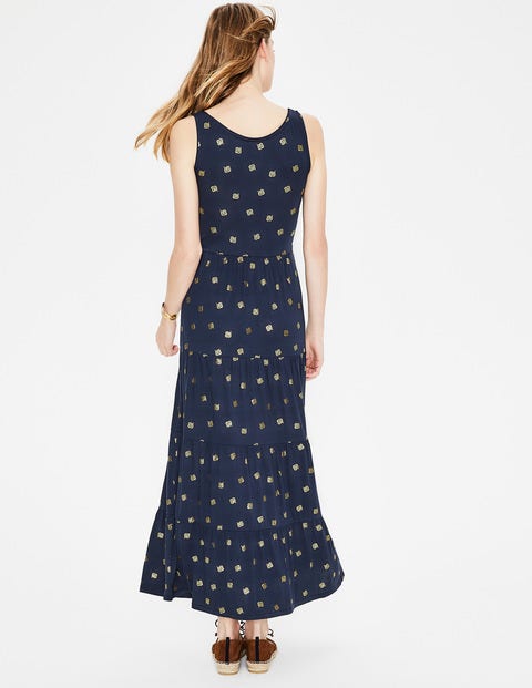 Maya Jersey Maxi Dress - Navy Petal Foil Print Maya Jersey Maxi Dress - Navy Petal Foil Print